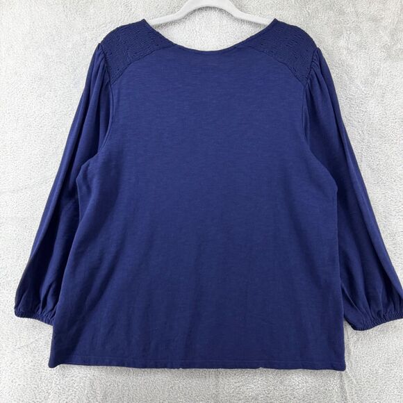Crown & Ivy Top Womens XL Blue Navy Crew Neck Long Sleeves Smoked Elastic Cuff - Picture 8 of 13